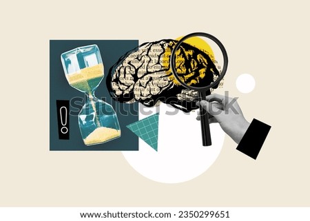 Composite sketch photo concept abstract collage of arm hold magnifier glass study secrets of brain isolated creative drawing background