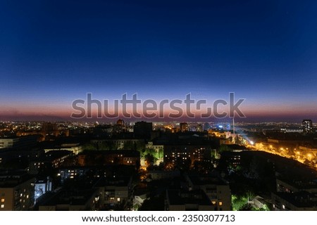 View of the night city from above. Dnipro city, Ukraine.