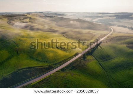 Aerial view of Tuscany rural landscape in Crete Senesi, Tuscany, Italy Royalty-Free Stock Photo #2350328037