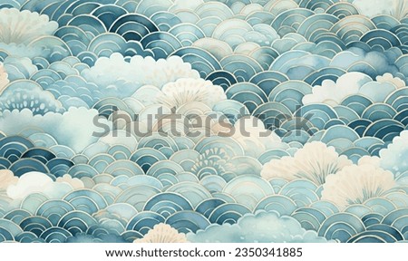 vector green watercolor pattern with shells