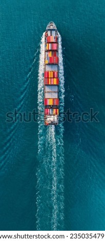 banner,Top view of cargo container ship carrying container and running for export goods from cargo yard port to custom ocean concept technology transportation , customs clearance. forwarder