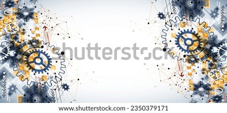 Abstract  technological background  with cogwheels and plexus effect. Vector