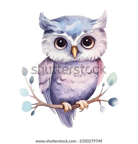 Watercolor cute owl. Vector illustration with hand drawn owl. Clip art image. Royalty-Free Stock Photo #2350379749