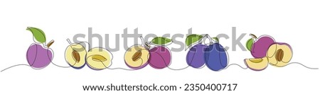 Vector colored set of plums in the technique of minimalism Royalty-Free Stock Photo #2350400717