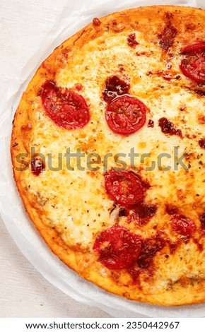 Pizza Margherita on white background, top view. Pizza Margarita with Tomatoes and Mozzarella Cheese. Top view.