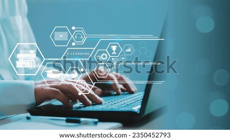 E-learning education, internet lessons and online webinar. Person who attends online lessons on a digital screen.Education internet Technology.