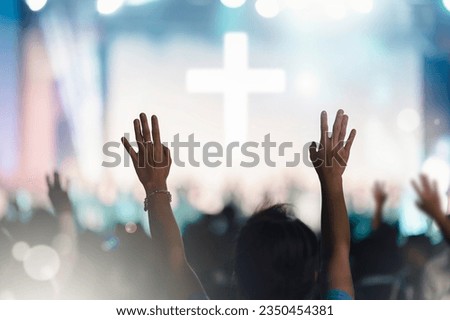 Christian worship concert background. people group sing praise and pray to god in Church on easter day or Sunday