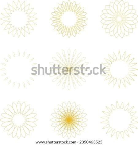 Beautiful summer line art flower icon set, abstract flower shapes. Summer concept sunflower, flower and sun icon, clip art set. Vector illustration.
