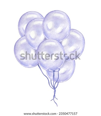 Hand drawn light purple balloons, watercolor