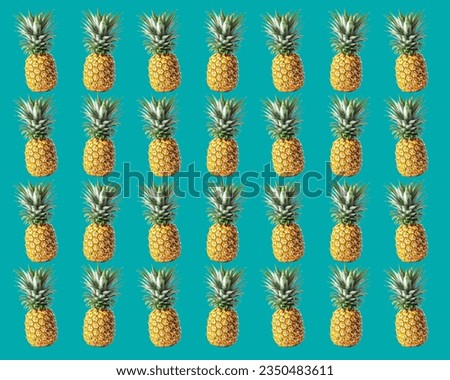 Pineapple pattern, vector illustration. Fruit pattern of pineapple pattern on green background. Wall paper design, healthy organic art design, artwork