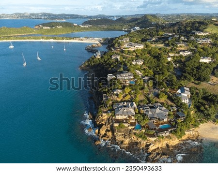 view of the bays with luxury villas Antigua island Caribbean sea