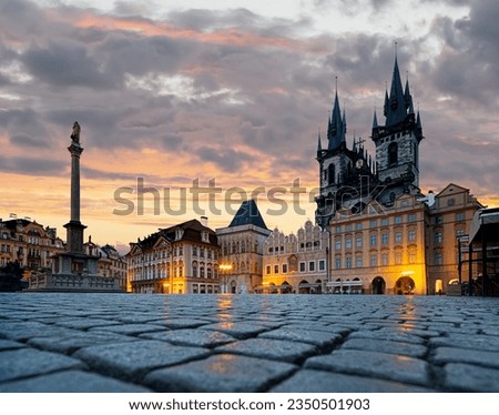 The main square of the Old Town of Prague at sunset - Staroměstské náměstí - is one of the main attractions of the Czech Republic. Royalty-Free Stock Photo #2350501903