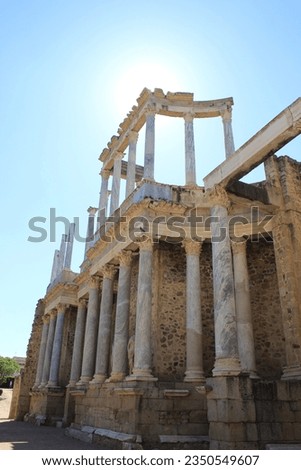 The amphitheatre of Mérida is an ancient site for gladiatorial spectacles that was built by the Roman Empire in the colony of Augusta Emerita, today's Mérida, at the end of the 1st century BC. Royalty-Free Stock Photo #2350549607