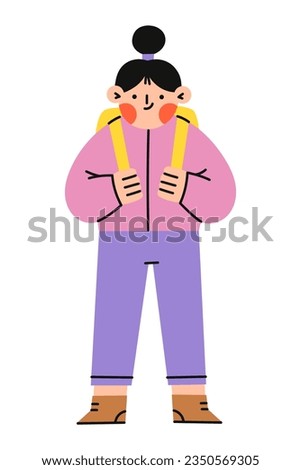 Schoolgirl with backpack . Back to school, education concept.Vector flat illustration.