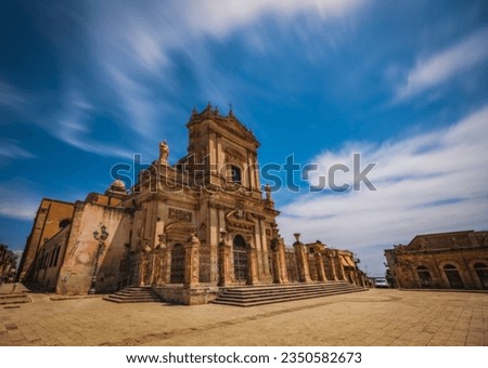 Facade of the Basilica of Santa Maria Maggiore, Ispica, Ragusa, Sicily, Italy. June 2023. Long exposure picture