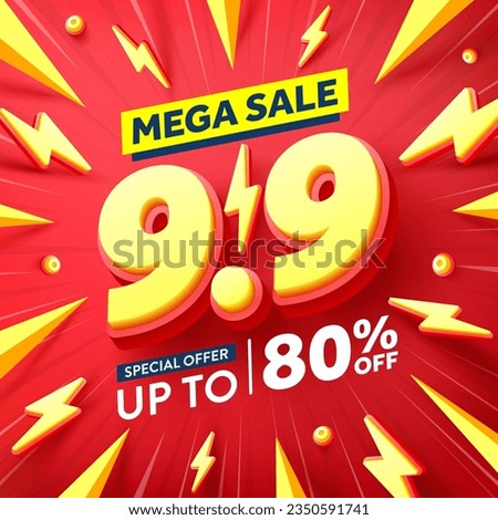 9.9 Shopping day Poster or banner with Flash Sale icon .Sales banner template design for social media and website.Special Offer Sale 80% Off campaign or promotion. Royalty-Free Stock Photo #2350591741