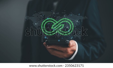 Infinity symbol with technology global marketing online in business connection network economy strategy of investment, banking and financial data exchange for business growth.