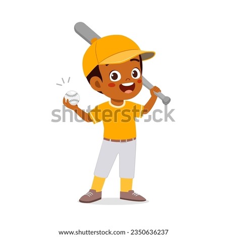 little kid holding baseball bat and feeling happy