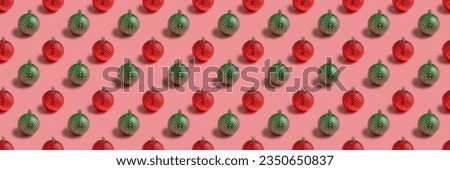 Seamless pattern with Christmas baubles on pink background. Winter holiday, New Year, Christmas board. Royalty-Free Stock Photo #2350650837
