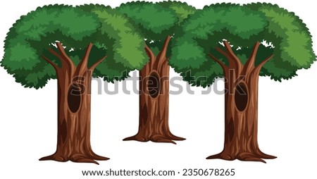 Walnut tree set in isolated white background, Walnut tree clip art collection.