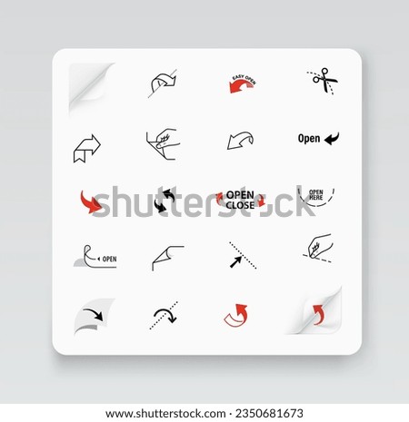 Package arrows icons set. Vector illustration. Set for packages, shows opening, closing, tearing and cutting off. EPS10. Royalty-Free Stock Photo #2350681673