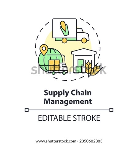 Supply chain management multi color concept icon. Farm to table. Food transportation. Inventory control. Agriculture business. Round shape line illustration. Abstract idea. Graphic design. Easy to use