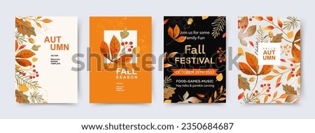 Autumn, Fall, Thanksgiving day trendy backgrounds with beautiful leaves. Abstract vector templates poster, invitation, card, flyer, cover, banner, placard, brochure, social media, sale, advertising Royalty-Free Stock Photo #2350684687