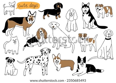 Cute hand drawn doodle dogs set collection