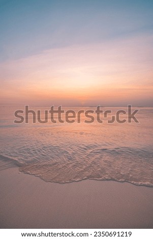 Peaceful tranquil sunset beach closeup. Abstract beach inspire motivation colorful sky calm waves horizon. Sea bay clouds. Idyllic summer seaside landscape. Mediterranean tropical relaxation coast Royalty-Free Stock Photo #2350691219