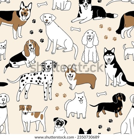 cute doodle dogs seamless pattern background