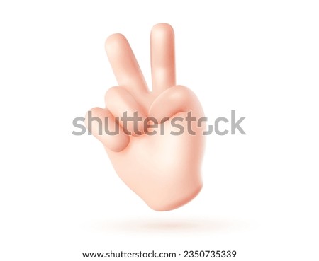 Vector illustration of male hand gesture sign v on white color background. 3d mesh style emoji design of man white skin hand for web, banner, poster, print. 