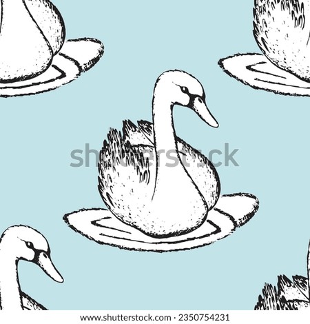 Seamless pattern with funny swan birds. Flat vector illustration with cartoon bird silhouette. Cute characters. Design for invitation, poster, card, textile, fabric.