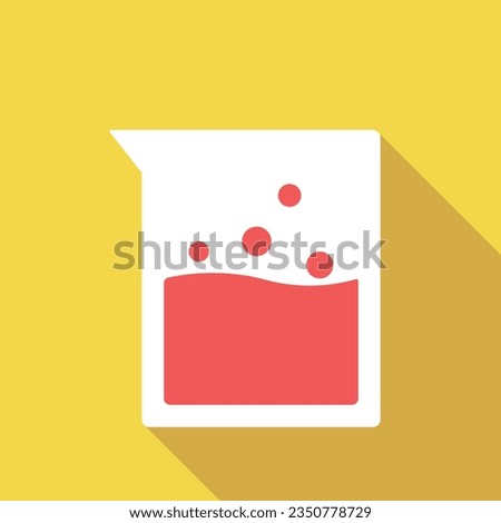 Laboratory beaker with red chemical liquid flat icon with long shadow. Simple Chemistry icon pictogram vector illustration. Laboratory, experiment, medical, Chemistry concept. Logo design