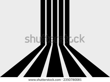 Black retro stripes in a perspective. Vintage lines background. Sixties and seventies style graphic design. Vertical Parallel stripes form 3D effect. Wall and floor. Copy space. Vector illustration. 