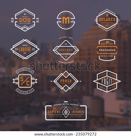 set of 10 stylish line insignias over a blurred NY background Royalty-Free Stock Photo #235079272