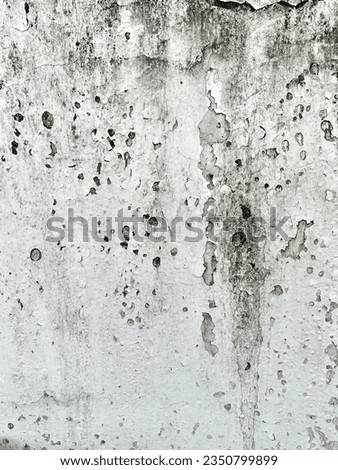 a photography of a white wall with a bunch of holes in it, drop - off of paint on a concrete wall with a fire hydrant.