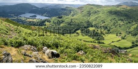 View of Grasmere lake Helm crag,, England, United kingdom Royalty-Free Stock Photo #2350822089