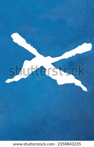 white ripped membrane with blue plastic slik, layered and editable. two layers of punched film. empty copy space for inscription. white hole, gap. isolated on white background. 