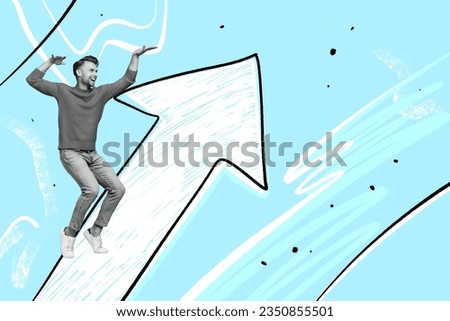 Banner collage image of happy guy businessman celebrate victory growing earnings savings isolated on painted background