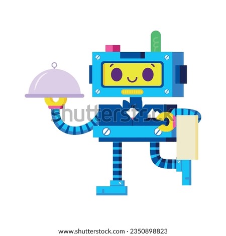 vector cute waiter robot cartoon illustration isolated