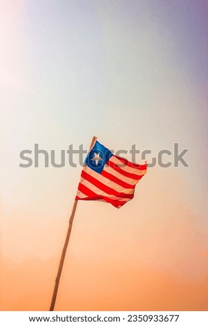 Liberia flag capture during sunset