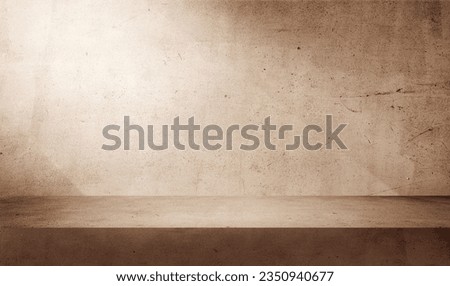 cosmetic beauty presentation background. minimal abstract ิbrown concrete background with light for product displayed. shadow and light from windows on rustic plaster wall. beige studio backdrop.
