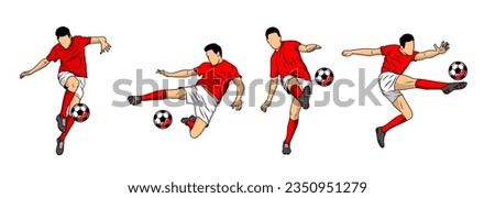 Football, soccer players illustration vector collection. Soccer players illustration collection. Football players kick and dribble.
 Royalty-Free Stock Photo #2350951279