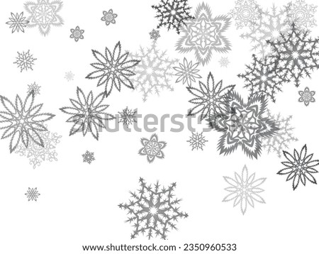 Snow frost effect on grey background. Vector Illustration. Abstract bright white shimmer lights and snowflakes. Glowing blizzard. Scatter falling round particles.