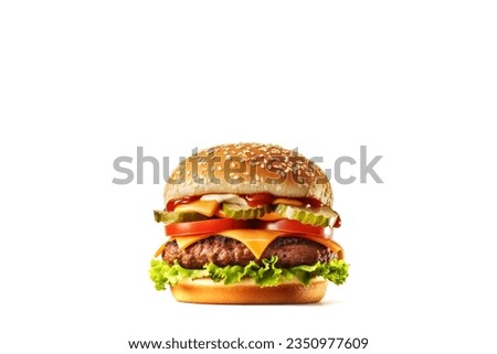 Cheeseburger isolated on white background Royalty-Free Stock Photo #2350977609