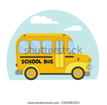 Cartoon yellow school bus. Back to school concept. Cheerful school bus. Vector illustration on a theme "back to school" Royalty-Free Stock Photo #2350982553