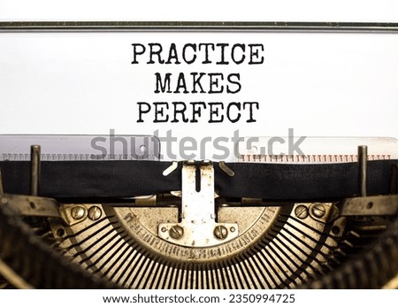 Practice makes perfect symbol. Concept words Practice makes perfect typed on beautiful retro old typewriter. Beautiful white background. Business practice makes perfect concept. Copy space. Royalty-Free Stock Photo #2350994725