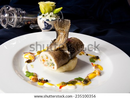Pike Stuffed with Mashed Potatoes. Photo, picture