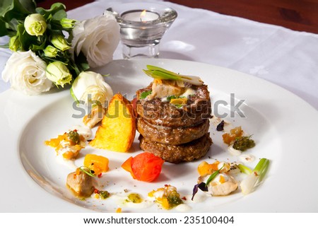 Beef Medallions With Cream Sauce. Photo, picture