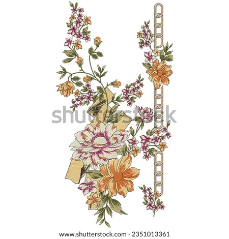 Textile asian embroidery neckline design flowers roses leafs leaves ornaments